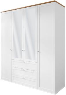 Kleiderschrank Gacoris 4D3SZ (Farbe: Weiß / Weiß + Lefkas Eiche)