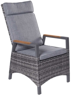 Gartensessel Keramo Teak, Rattan, Grau, Schwarz, 75 x 110 x 58 cm