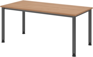 bümö höhenverstellbarer Schreibtisch H-Serie 160x80 cm in Nussbaum, Gestell in Graphit - PC Tisch für's Büro manuell höhenverstellbar, Computertisch verstellbar, HS-16-N-G