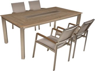 Garten-Sitzgruppe HANNE 5-tlg. - Kunststoff, Grau | Gartenmöbel-Set Gartengarnitur Garten-Essgruppe mit Stapelstühlen und Esstisch