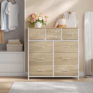 Woltu Kommode, mit 10 Schubladen aus Stoff, Metallrahmen, Industrial Stil