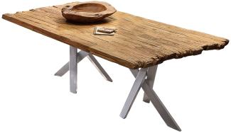 TABLES&CO Tisch 180x100 Teak Natur Metall Silber