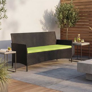 3-Sitzer Poly-Rattan Gartenbank Halden, Sitzbank ~ anthrazit, Kissen grün