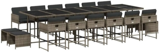 vidaXL 17-tlg. Garten-Essgruppe mit Kissen Grau Poly Rattan 3211364