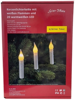 F-H-S International LED-Christbaumkerzen, weiß 20 Kerzen 7,6m grünes Kabel für Außen