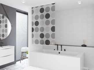 Halb-Kassetten Duschrollo 120x240 cm Modell Retro hellgrau weiß Duschvorhang