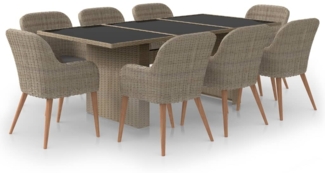 vidaXL 9-tlg. Garten-Essgruppe Poly Rattan Braun 3059486