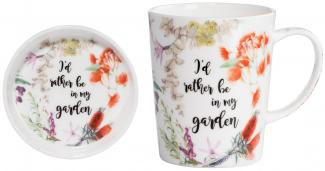 Maxwell & Williams Royal Botanic Garden Becher mit Untersetzer Rather Be, Geschenkbox, Bone China Porzellan, DX0318