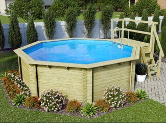 Karibu Pool Modell 2B Classic 470x550 cm, Holz kdi mit blauer Poolfolie