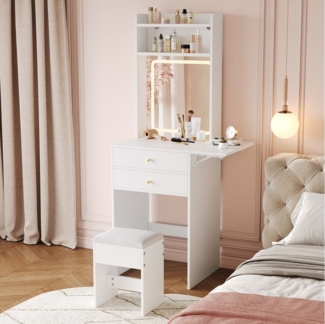 Flieks Schminktisch, Frisiertisch mit LED-Spiegel, 2 Schubladen und Hocker 75×45×156cm
