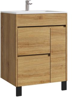 Badezimmer Badmöbel-Set Salzburg 60cm Eiche - Unterschrank Schrank Waschbecken Waschtisch