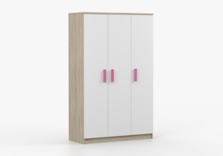 imoebel24 Drehtürenschrank JONAS III 19 120 cm - Sonoma / Weiss - Rosa Griffe