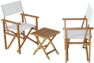DELUKE® Balkonmöbel Set 2 Personen MOGLI - Holz, Wetterfest | Bistroset Set 3-teilig Balkontisch mit 2 Stühlen Gartenmöbel Set 2 Personen Sitzgarnitur, Weiß