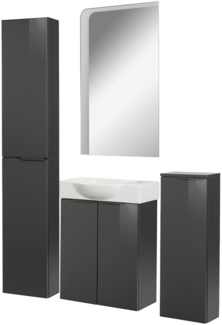 Fackelmann SBC LUNA Gäste WC Set 5-teilig 55 cm, Anthrazit, Keramik rechts+Spiegel+2 Schränke slim