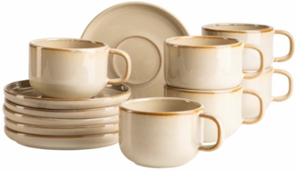 MÄSER Tasse Kaffeetassen-Set Cordelia, aus Steinzeug, Steinzeug, 12er Set, bestehend aus 6 Tassen und 6 Untertassen