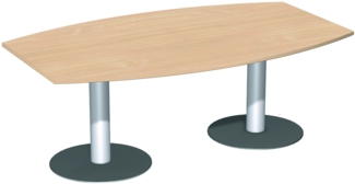 Konferenztisch Tellerfuß, Faßform, 200x80-1200cm, Buche