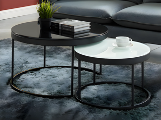 Vente-unique - Couchtisch 2er-Set - Glass & Metall - Schwarz & Weiß - BILLIE