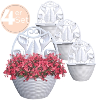 4x Blumentopf Wand Blumentopf Wandmontage Wandblumentopf Wandvasen für Pflanzen Pflanzen Wandhalterung Wandtopf Außenbereich 32 cm Weiß Rattan Optik