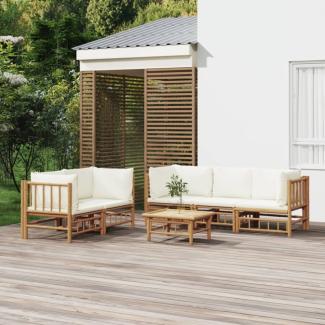 vidaXL 6-tlg. Garten-Lounge-Set mit Cremeweißen Kissen Bambus 3155186
