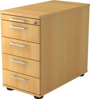 bümö Schreibtisch Schrank abschließbar, Schubladenschrank Holz in Buche, Container mit Schubladen - Schubladen Schrank Büro, Schreibtisch Container od. Schreibtisch Kommode mit Relinggriffe, SC50-6-6-RE