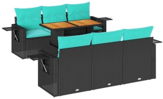 vidaXL 7-tlg. Garten-Sofagarnitur mit Kissen Schwarz Poly Rattan 3327109