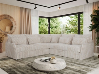 Ecksofa für Wohnzimmer, L-förmige Ecke mit losen Kissen, modular 4-Sitzer couchgarnitur - VERSO - Beige Cord