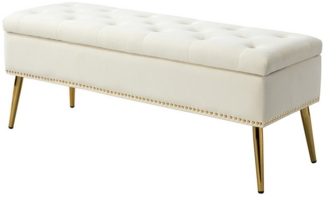 HULALA HOME Sitzbank mit Stauraum, gepolsterte Bank mit Nietenbesatz, Bettbank aus Samt, Bank mit goldenen Metalbeinen für Eingangsbereich,115x40cm