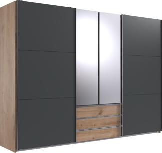 Schwebetürenschrank >MAGIC< in PLANKENEICHE NB + GRAPHIT - 300x216x65cm (BxHxT)