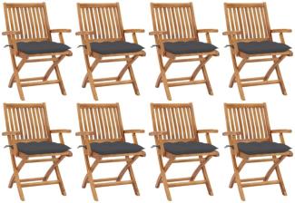 vidaXL Klappbare Gartenstühle mit Kissen 8 Stk. Massivholz Teak 3072792