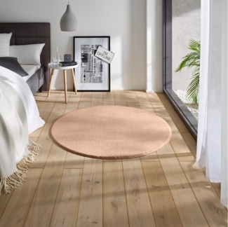 TaCa Home Teppich Waschbarer Kurzflor-Teppich, rund, Höhe: 19 mm, Wohnzimmer Schlafzimmer Küche Bad Flur, Beige - 120 cm rund
