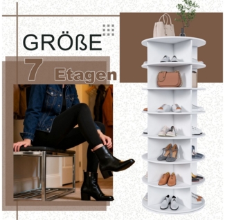 MC Star Schuhregal Drehbares mit 360° Drehfunktion, Freistehendes Schuhregal für 28 Paar Schuhe, Platzsparend, weiß (60 × 60 × 161cm), 7 Ebenen