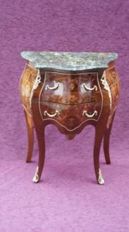 Casa Padrino Barock Kommode mit Marmorplatte Braun Intarsien - Modell Mahagoni - Nachttisch Kommode