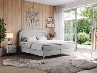 Boxspringbett, Schlafzimmerbett, Bettkasten - EIRA -180 x 200 cm - Hellgrau Stoff - H4