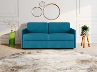 Vente-unique - Schlafsofa 3-Sitzer - Liegefläche mit Lattenrost mit breiten Latten: 140 cm - Matratze: 18 cm - Stoff - Türkis - CALIFE