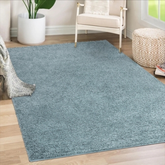 Teppich Läufer Hochflor Shaggy - 60x110cm Läufer - Türkis Einfarbig Wohnzimmer Uni Flauschig Modern Boho Deko Teppiche Weich Schlafzimmer