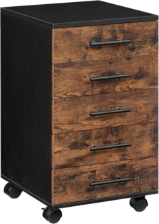 HOOBRO Aktenschrank Rollcontainer 5 Schubladen Holz Büroschrank Rustikal