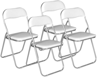 Dmora Set mit 4 Antenore-Klappstühlen, platzsparender Sessel, Gästestuhl, Besprechungssitz aus Kunstleder, 43 x 47 x 80 cm, Weiß