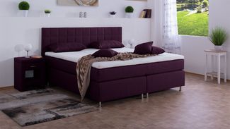 Meisterbetten Boxspringbett Inka 240x200 in WT-Brombeere, Matratzenbezug Nano, Komfortschaum-Topper