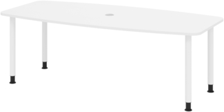bümö Konferenztisch oval 220x103 cm großer Besprechungstisch in weiß, Besprechungstisch mit Gestell in Weiß, Meetingtisch für 8 Personen, XL-Tisch für Besprechungsraum & Meeting, KT22C-W-W
