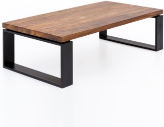 Couchtisch WL5.650 Sheesham 115 x 35 x 60 cm Massiv Holz Sofatisch mit Metallgestell, Wohnzimmertisch Rechteckig Massivholz Braun, Holztisch Modern, Tisch Wohnzimmer