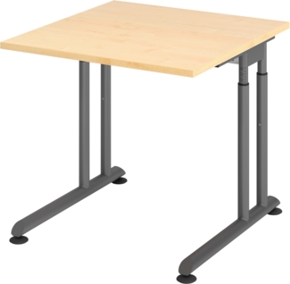 bümö höhenverstellbarer Schreibtisch Z-Serie 80x80 cm in Ahorn, Gestell in Graphit - PC Tisch klein für's Büro manuell höhenverstellbar, Computertisch verstellbar, ZS-08-3-G