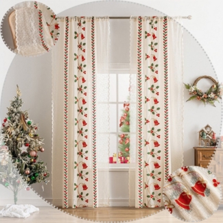 Jibenhome Gardine Weihnachtsgardine Creme,Transparent Stickerei Vorhang, Stangentasche (2 St)