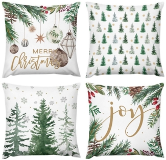 Coonoor Kissenbezug 4er Set Weihnachtskissenbezüge, Weihnachtsbaum und Schneeflocken Kissenbezüge