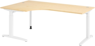 bümö Eckschreibtisch höhenverstellbar 200x120 cm in Ahorn, Metallgestell in weiß - Schreibtisch groß, Bürotisch höhenverstellbarer, Büroschreibtisch & Computertisch PC Tisch Büro, X82-3-WW
