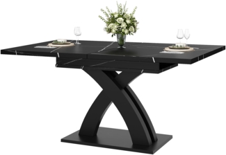 Esstisch 120/160x80x76 cm, ausziehbar, MDF & Metall, X‑Gestell, Schwarz