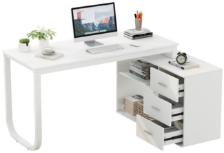FUFU&GAGA Eckschreibtisch 130 cm L Förm Computertisch mit 3 Schubladen & 2 Regalen