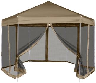 vidaXL Faltpavillon mit Seitenwänden Sechseckig 3,6x3,1m Taupe 220g/m² 362013