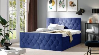 Boxspringbett Schlafzimmerbett PETROS 140x220cm Stoff Alova Blau