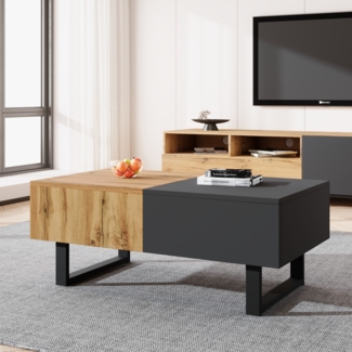 Multifunktionaler moderner verschiebbarer Couchtisch mit versteckter Aufbewahrung, hochwertiger Holz- und Metallhalterung, geeignet fr Wohn- und Brobereich, einfach zu installieren, 155 x 55 x 40 cm