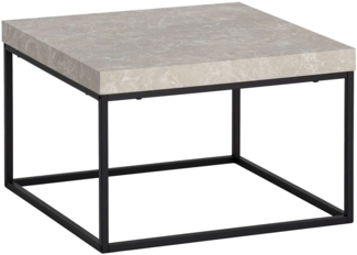 Couchtisch 60 x 60 x 38 cm Sandfarben Sofatisch in Stein-Optik Modern, Design Wohnzimmertisch Quadratisch, Loungetisch Beige, Kaffeetisch Metallbeine Klein